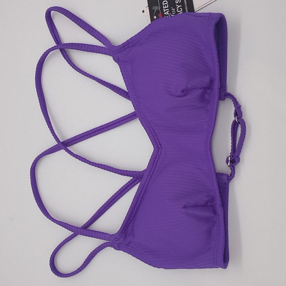 Salt + Cove Raised Rib X-Back Double Strap Bralette Bikini Top Ultraviolet